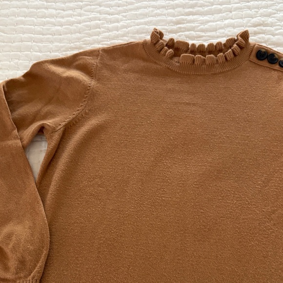 Camel Ruffled Sweater with Button Detail - Picture 5 of 5